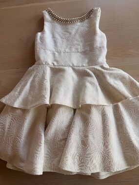 Zoe Ltd Cream Textured Peplum Party Dress with Beaded Neckline